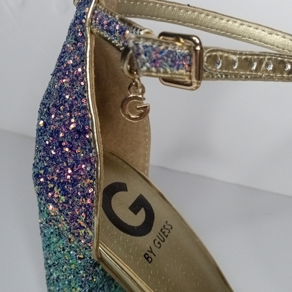 NEW! Sparkling GUESS Block High Heel OPEN TOE Shoes Metallic FORMAL PROM… - Picture 5 of 14